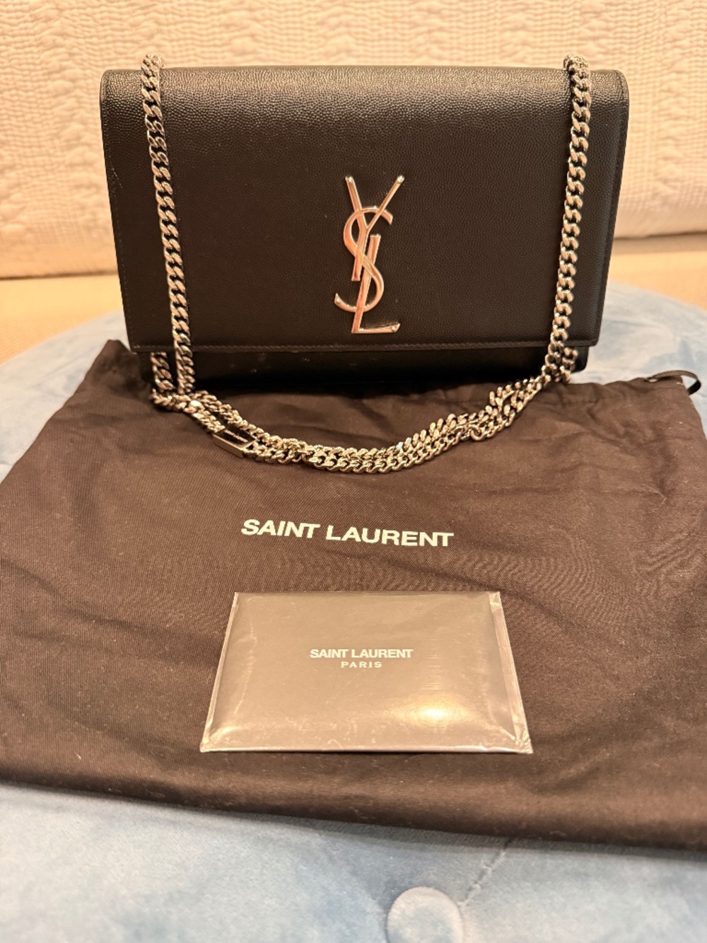 YSL black bag and card case